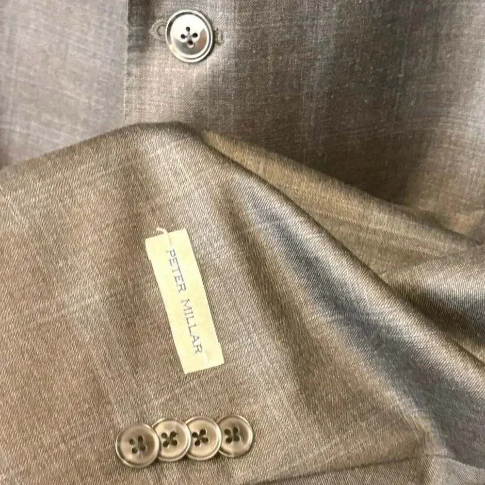 New Peter Millar Mens Custom Suit Sports Coat Jacket 100% Wool Blue‎ Gray Plaid